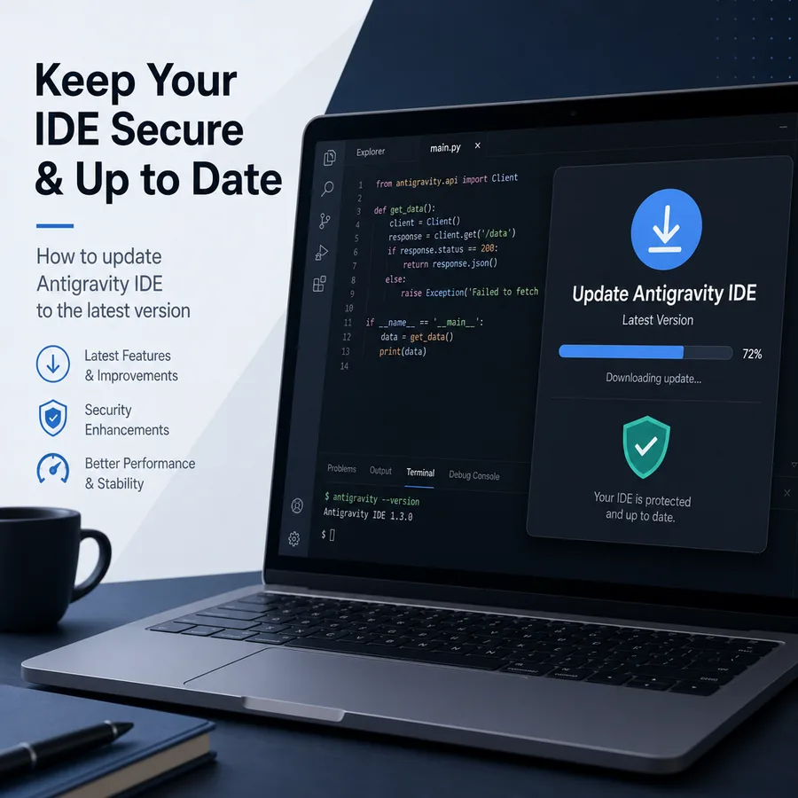 Developer updating Google Antigravity IDE after an out-of-date version warning