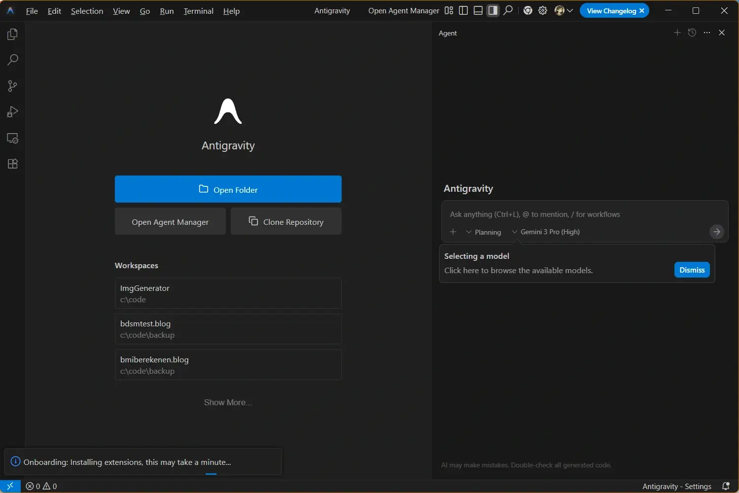 Antigravity login screen after updating on macOS