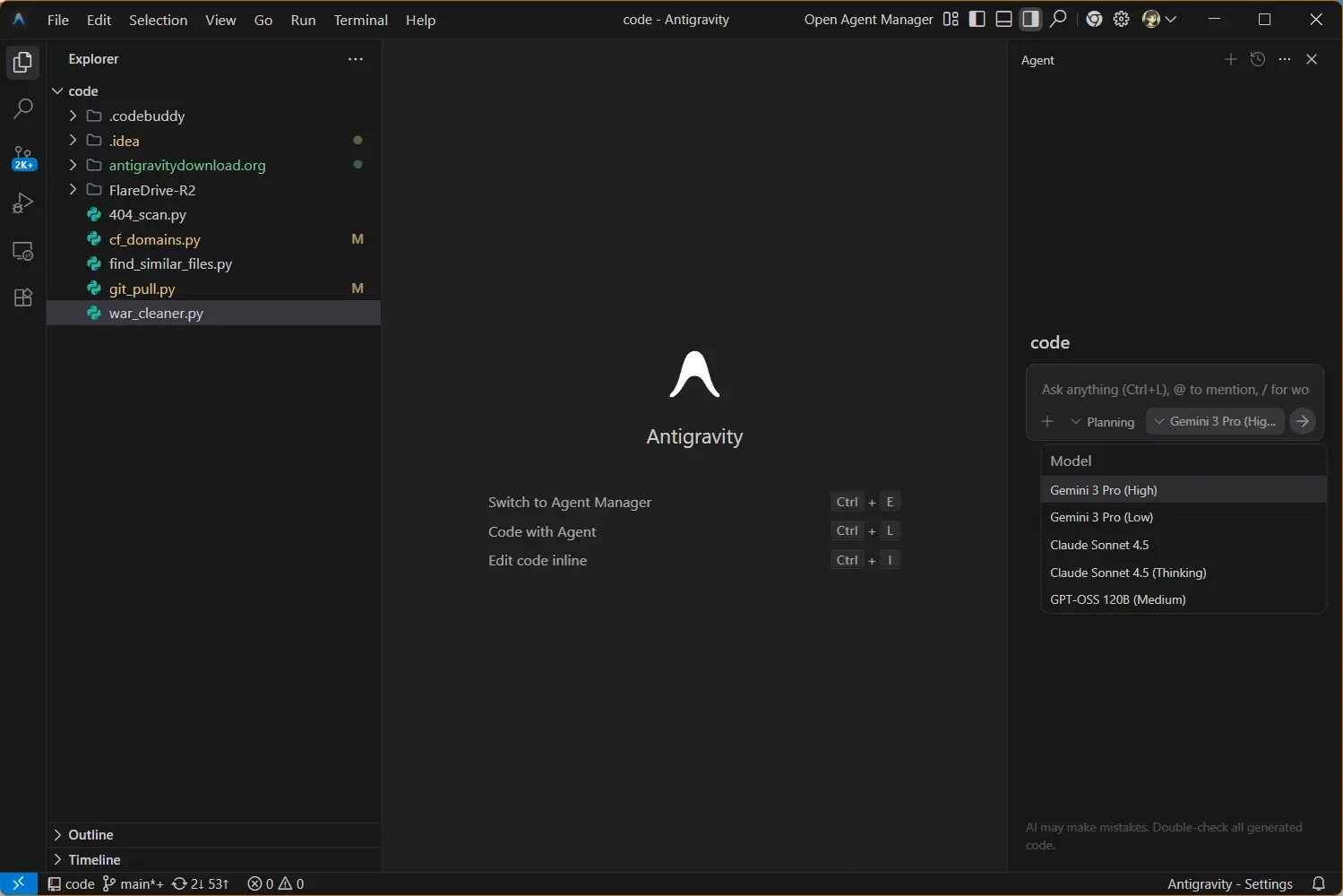 Google Antigravity IDE welcome screen - Download and get started